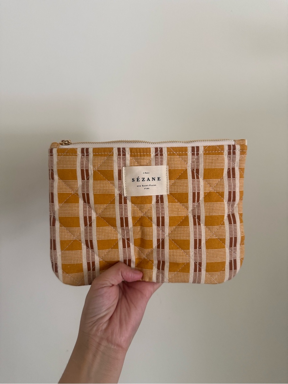 Sézane Yellow Plaid Quilted Cosmetic Pouch